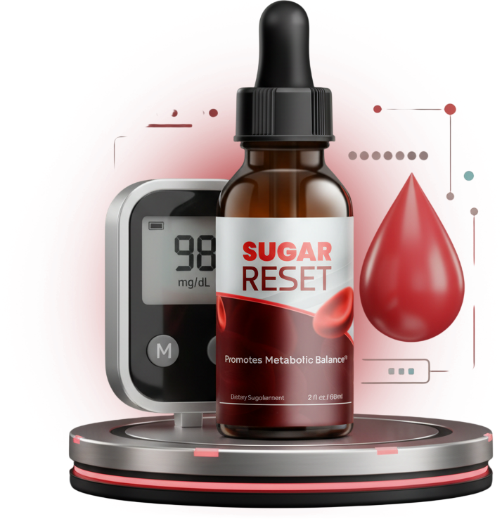 Blood Sugar Reset dietary supplement bottle with liquid dropper for daily blood sugar support